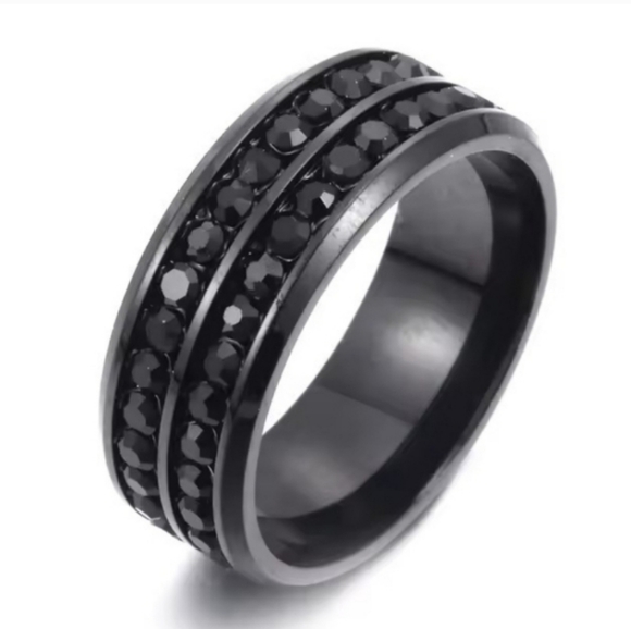 Black Stainlesssteel Unisex Ring with Gemstone Detailing